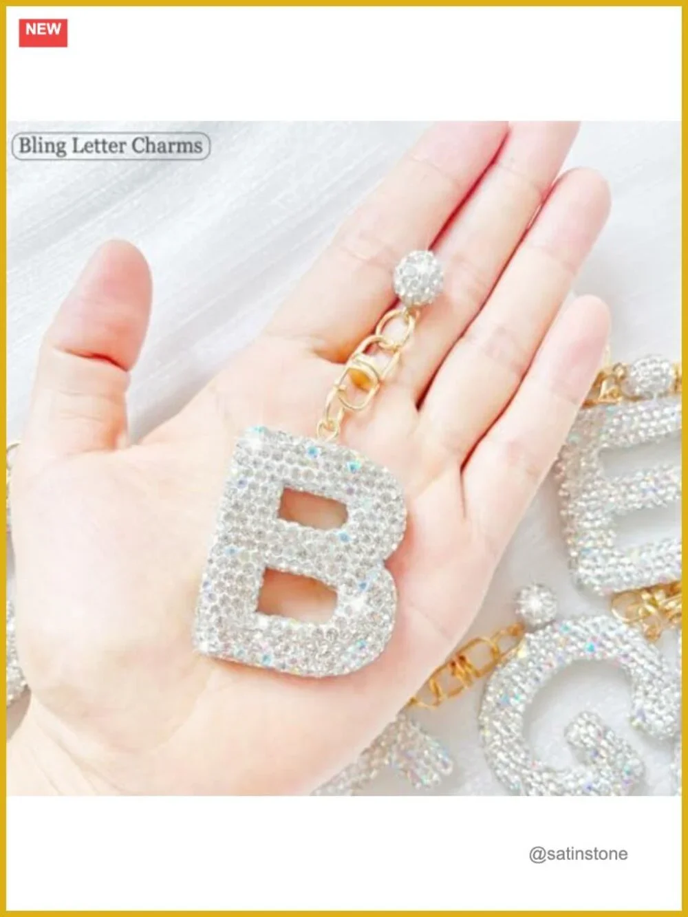 Rhinestone Letter Bogg Bag Charm Keychain for Women Girls Tote Handbag